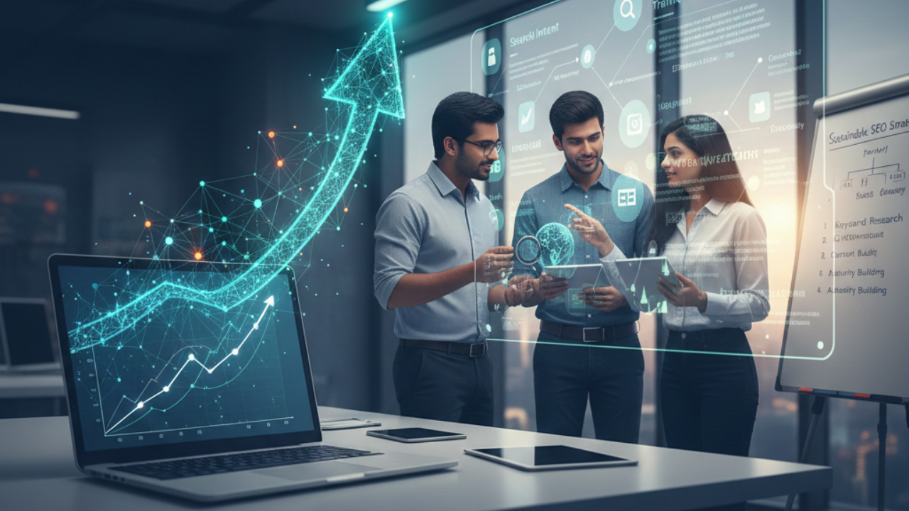 SEO services provider company analyzing keyword rankings and organic traffic