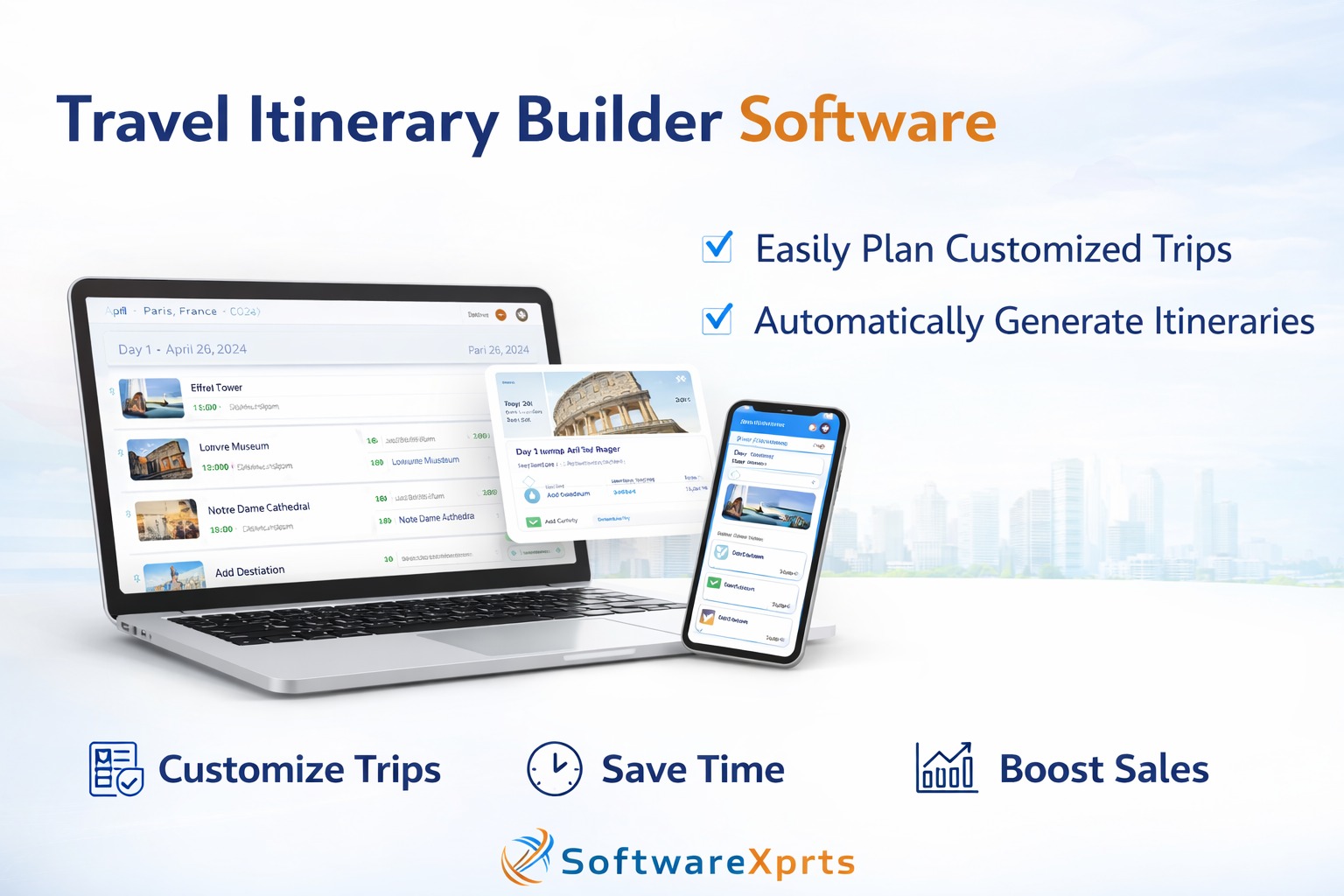 travel itinerary builder software showing day wise trip planning